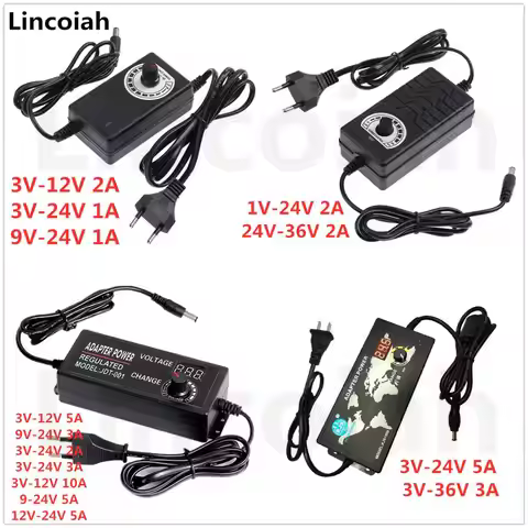 Adjustable Power Supply AC 100V-240V to DC 1V-3V-9V-12V-24V-36V 1A 2A 3A 5A 10A Universal Adapter Ch