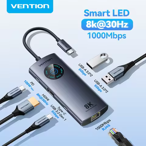 Vention USB C 8K 4K HDMI HUB Led Display USB A C 3.0 3.2 Gen1 Ethernet 1000Mbps Adapter for MacBook 
