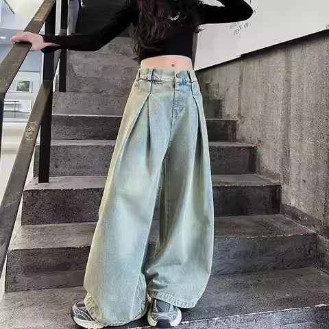 Hot Girl Hip Hop High-quality Baggy Jeans for American Child Hiphop Street Washing Loose Denim Pants