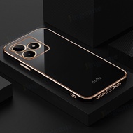 Jingsanc mạ vỏ cho Realme C53 vỏ điện thoại sang trọng chống sốc cạnh thẳng nhựa TPU mềm hai mặt trư