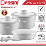 DESSINI ITALY i-Romanzo 6 PCS Detachable Handle Injunction Casserole Aluminum Pot Non Stick Frying P