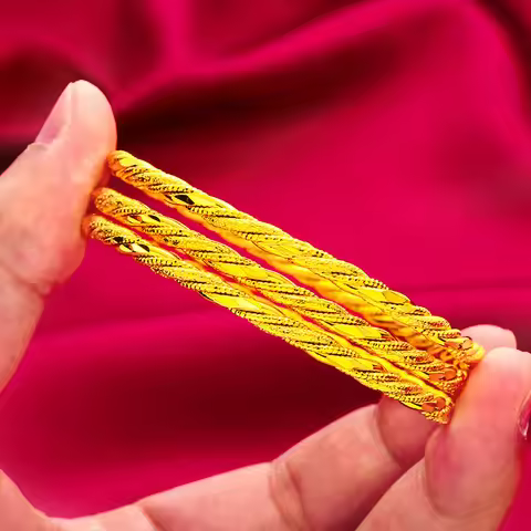 4MM Twisted Bracelet for Women, 24K Gold, AU999 | Traditional hand-twisted design, polished gold for