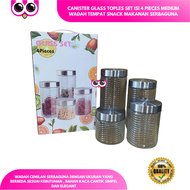 CANISTER GLASS TOPLES SET ISI 4 PIECES MEDIUM WADAH TEMPAT SNACK MAKANAN SERBAGUNA