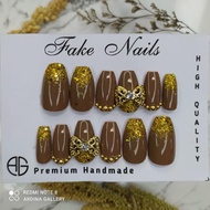 KUKU PALSU PENGANTIN DAN LEM/FAKE NAIL WEDDING FREE LEM/KUKU PALSU MOCCA, NUDE, KREM Tahan lama, nai
