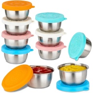 10 Pack 1.6 Oz Salad Dressing Containers To Go, Stainless Steel Small Condiment Containers with Lids