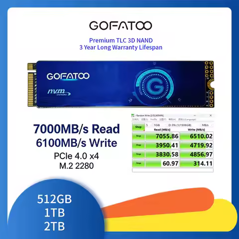 GOFATOO M.2 NVMe PCIe 4.0 SSD 7000MB/s M.2 2280 Internal Solid State Drive 512GB 1TB 2TB Laptop Desk
