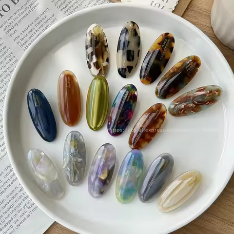 Fever blogger's same elliptical small hair clip, Korean French side clip, retro bangs clip, duckbill