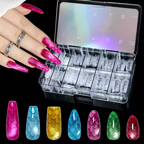 3D Fish Scale Gel False Nails Tips Almond Nails Ballet False Nails Acrylic Full Coverage Press On Na