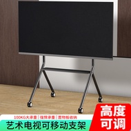 TV Alih 55/65/75/85/98/100 Inci Berdiri Lantai dengan Troli Herringbone Artistik Roda