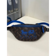 Coach Men Charter Belt Bag 7 With Horse And Carriage Print in Truffle/Blue Fin C8421