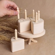 帶有蠟燭的木製生日蛋糕 廚房玩具 送給孩子的最佳禮物