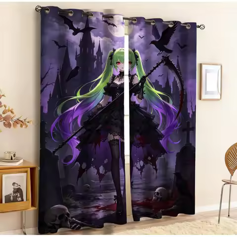 Purple Moon Castle Hatsune Miku Print Curtains, 2 Panels 85% Blackout Curtain for Rental Room Decor,