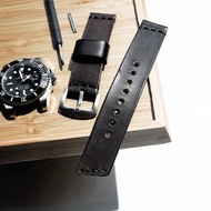 🇭🇰 包郵 ✅ 全黑色 牛皮手錶錶帶 Full Grain Leather Straps for Rolex Tudor 20mm 21mm 22mm 23mm 24mm Submariner Tis