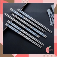 PEACHs - H6870 Practical Stainless Steel Chopsticks with Batik Pattern biru Korean Chopsticks/
