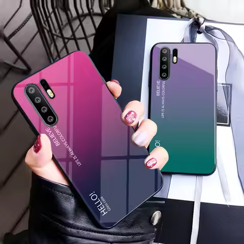 For Huawei P30 Pro Case Luxury Hard Tempered Glass Gradient Protective Back Cover case For huawei p3