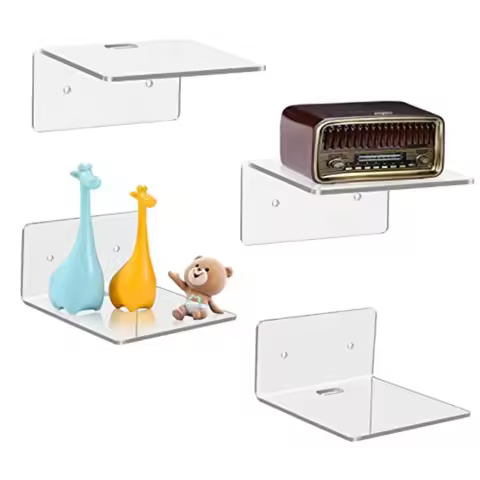 4 Pack Small Wall Shelf, 4'' Acrylic Wall Shelves Display Ledges for Storage and Decoration, Small F