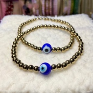 Evil Eye Charm and Pyrite Gold Hematite Bracelet for Protection Ghost Month