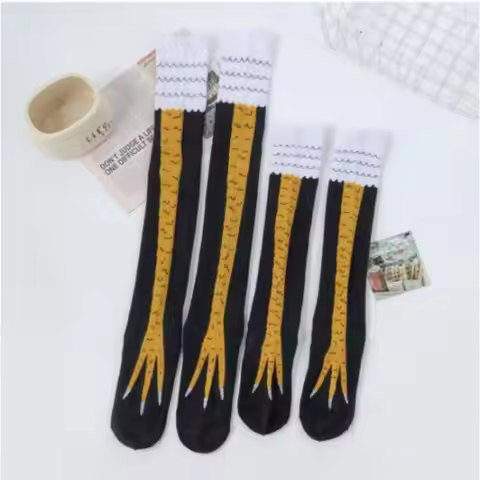 Novelty Cotton High Tube Chicken Feet Socks Breathable Harajuku Street Long Compression Socks 3D Pri