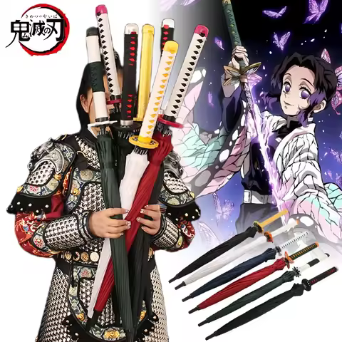 Demon Slayer Katana Umbrella Shinobu Long Rain Black Parasol Sword Tanjirou Japanese Katana Samurai 