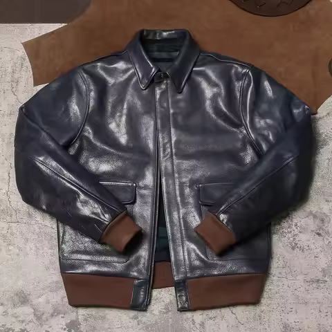 Escape A2 Leather Jacket with Hard Vegetable Tanned Buffalo Flight Suit, Collar, Short Slim Fit Leat