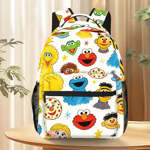 Sesame Street Full Print Backpack Elmo Cookie Monster Cartoon School Bag Daypack Large Capacity Outd