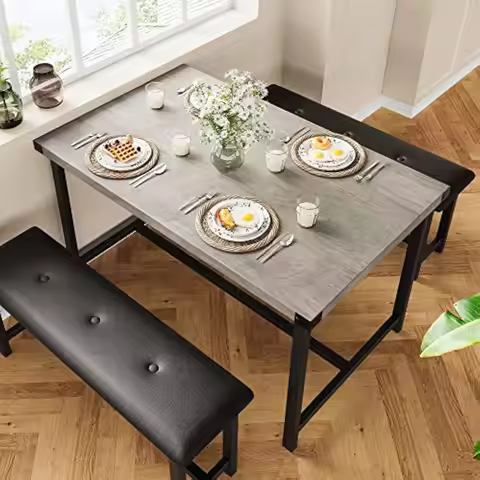 Dining Table Set for 4 Dining Room Table Set Kitchen Table Set Metal and Wood Rectangular Dining Tab