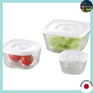 Iwaki Heat-Resistant Glass Airtight Container White Square 3-Piece Set Airtight Pack & Range PSC-MP-