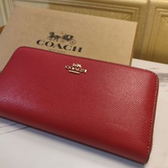 Sk Ocean กระเป๋าสตางค์โค้ชแท้ เอ้าเลท 7.5 นิ้ว หนังซาฟเฟียโน่สีแดง