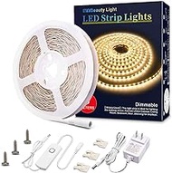 MY BEAUTY LIGHT LED Strip Lights Warm White,16.4ft Dimmable LED Light Strip with Memory Function,Bright 3000K 2835 LEDs,Strong Adhesive 12v Flexible LED Rope Lights for Kitchen Cabinet Bedroom Party