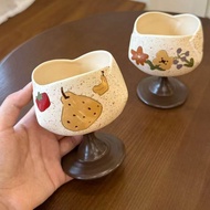 Retro Ceramic Goblet Folding Yogurt Cup Fruit Cup Household Drinking Mug Girl Goblet