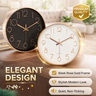 (FOREVER PREMIUM) Wall Clock Super Silent Quartz  30cm Rose Gold Nordic Style HDB CONDO LANDED