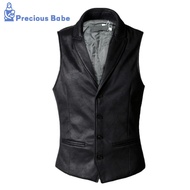 Men Vest Single-breasted Solid Color Faux Suede Lapel Turndown Collar Waistcoat Autumn Winter Sleeve
