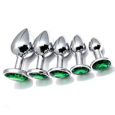 5 Size Green Butt Plug Metal Anal Plug Jewelry Base Beginner to Expert G-Point Massage Dildos Adult 