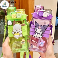 BJ Water Bottle, Melody Kuromi 520ml 17.58oz Tritan Straw Cup with Strap, Universal Double Drinking 