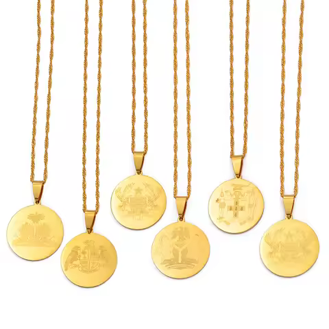 Anniyo Jamaica Haiti Nigeria Ghana Dominica Dominica Emblem Pendant Necklaces Patriotic Jewelry Wome