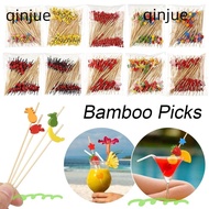 QINJUE Bamboo Pick, Disposable Picnic Party Supplies Cocktail Fork,  Wooden Cocktail Pick Food Cupca