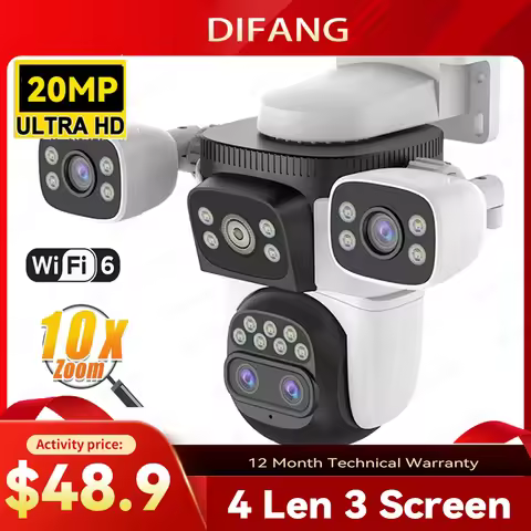 10K UHD WiFi6 IP Camera Outdoor 10X Zoom CCTV Surveillance Cam Three Screen Ai Track Security Protec