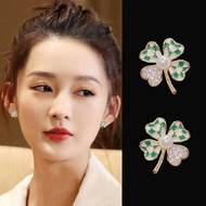 Contrast Color Four-leaf Clover Earrings S925 Silver Needle Simple Classy Earrings