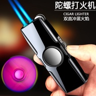Fidget Spinner Double Jet Flame Black Windproof Butane Gas Lighter