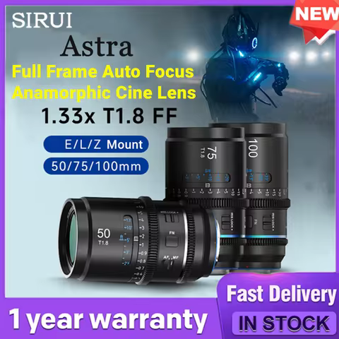 Sirui Astra 50mm 75mm 100mm T1.8 1.33x Full Frame Auto Focus Anamorphic Cine Lens for Sony E Nikon Z