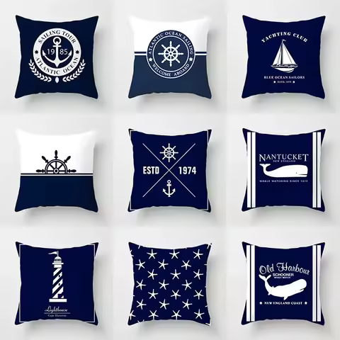 Home decor compass anchor pillow cover blue mediterranean cushion gift sofa office accessory ornamen