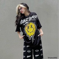 [Beautiful Model] Drew round neck t-shirt printed for men and women, single pair, real photo, style,