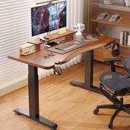 特摩岚实木智能电动升降桌电脑桌可升降电竞桌子家用学习书桌办公桌子 胡桃色 橡胶木桌面 双电机包安装 热 140*70弧形桌面尺寸+三挡升降