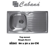 [Kingsman] Cabana Top Mount Stainless Steel Home Living Kitchen Sink Single Bowl Ready Stock - CKS80