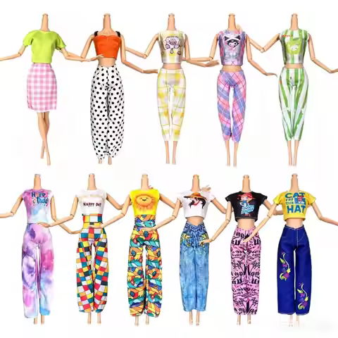 5 Pcs/Set Summer Fashion Outfits Clothes or 11.5 Inch Dolls - Assorted Colors Tops And Pants Clothin