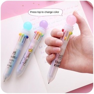 10 Warna Comel Multifungsi Boleh Tarik Ballpoint Pen Lukisan Warna Jurnal Pen Alat Tulis Pelajar
