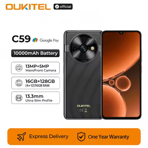 Oukitel C59 smartphone 10000mAh Battery 16GB+128GB 6.88"HD 90Hz Android 15 13.3nm 36mm Powerful Spea