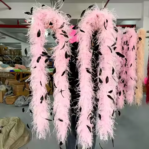 Customized 4 6 8 10 20PLY 2M Mixed-Color Ostrich Feather With Goose Feather Scarf Fluffy Feather Wed