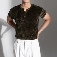 DANDY COSMO | [4สี]เสื้อผ้าทอ Muscle-Fit หุ่นล่ำ รุ่น Woven Ribbed DANDY COSMO ใส่แล้วเสริมไหล่/กล้า