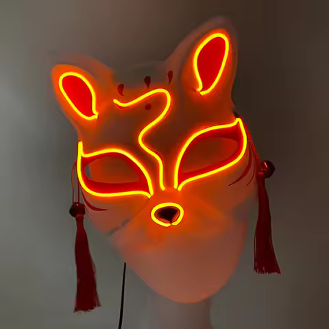 Halloween Luminous Japanese Neon Light Fox Mask LED Light Up Cosplay Mask Flashing In Dark Masquerad